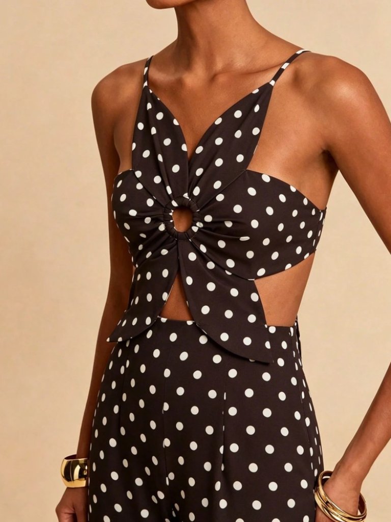 Black White Polka Dot Cutout Maxi Dress